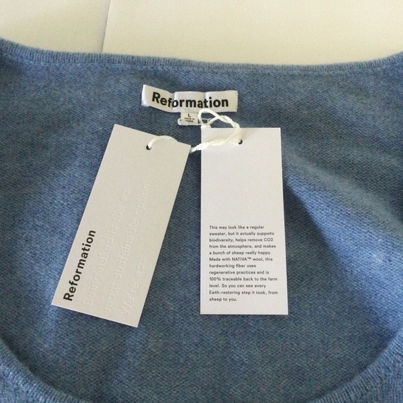 Reformation Nathalia Wool Cardigan Size L Preppy Embellished In Relaxed Blue - Picture 3 of 6
